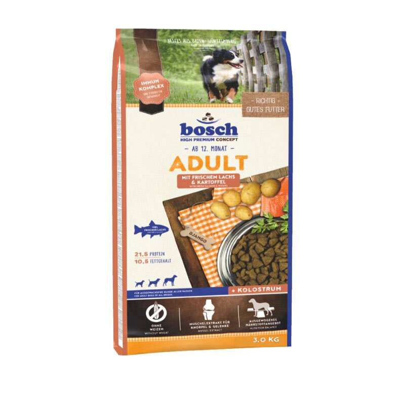  تصویر غذای خشک سگ بوش با طعم ماهی سالمون و سیب زمینی Bosch Adult Salmon & Potato وزن 3 کیلوگرم 