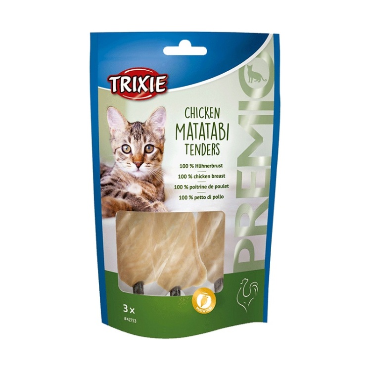 تصویر محتویات تشویقی گربه تریکسی با طعم مرغ Trixie Chicken Matatabi Tenders بسته 3 عددی