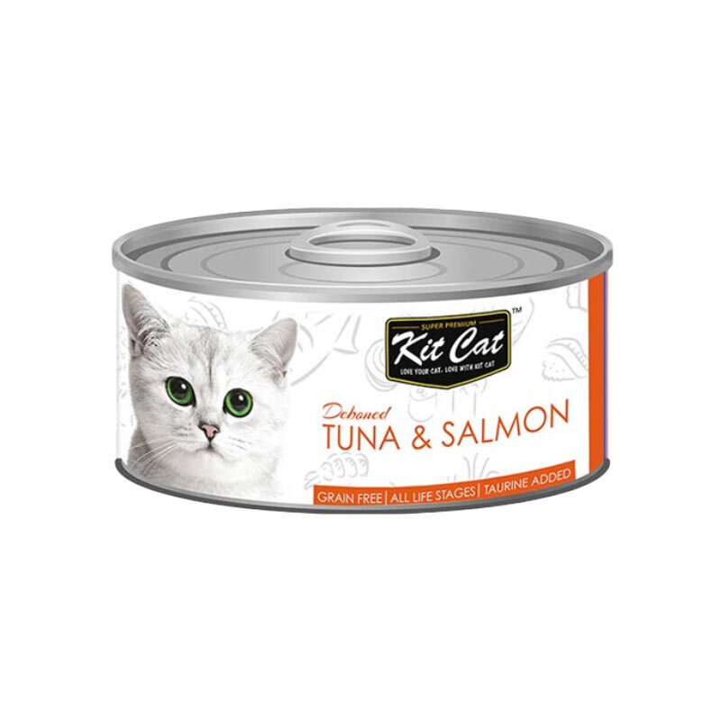  تصویر کنسرو غذای گربه کیت کت با طعم ماهی تن و سالمون KitCat Tuna & Salmon وزن 80 گرم 