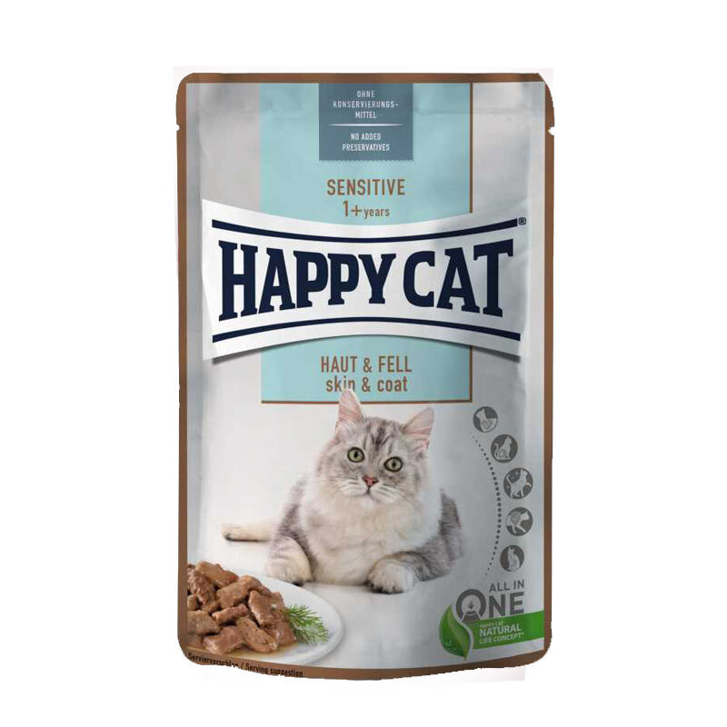  تصویر پوچ گربه هپی کت پوست و مو Happy Cat Sensitive Skin & Coat وزن 85 گرم 