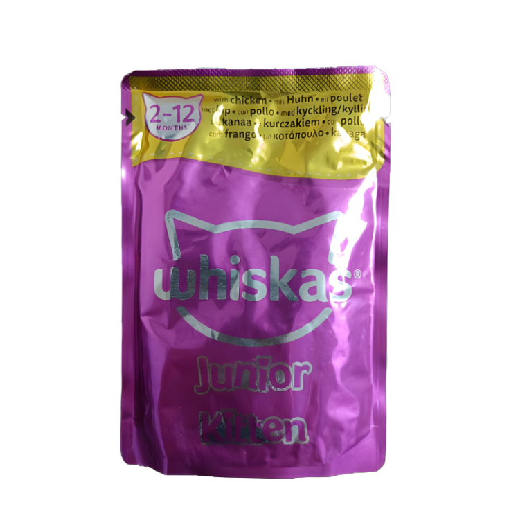 تصویر پوچ بچه گربه ویسکاس با طعم گوشت مرغ در ژله Whiskas Junior With Chicken in Jelly وزن 85 گرم