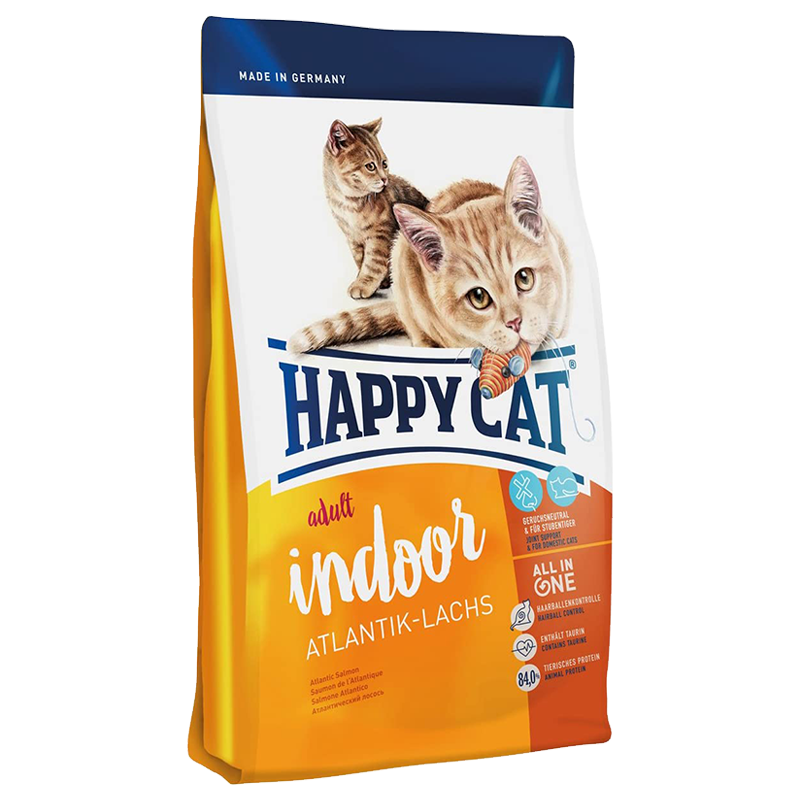  عکس بسته بندی غذای خشک گربه هپی کت مدل Adult Indoor Atlantik-Lachs وزن 10 کیلوگرم 