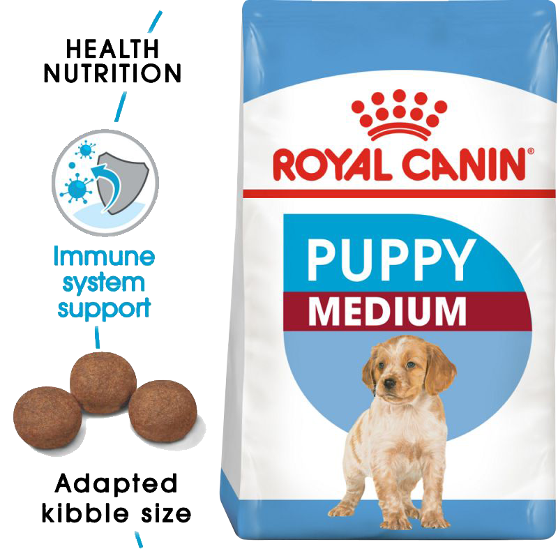  عکس جزییات غذای خشک توله سگ رویال کنین مدل Medium Puppy وزن 4 کیلوگرم 