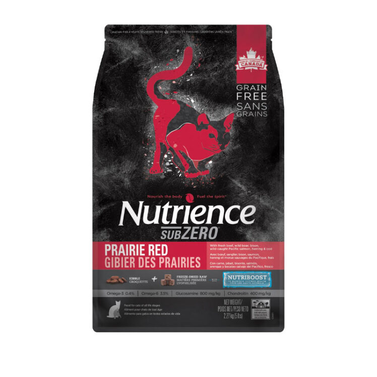 تصویر بسته بندی غذای خشک گربه نوترینس با طعم گوشت Nutrience Subzero Prairie Red وزن 2.27 کیلوگرم از پهلو