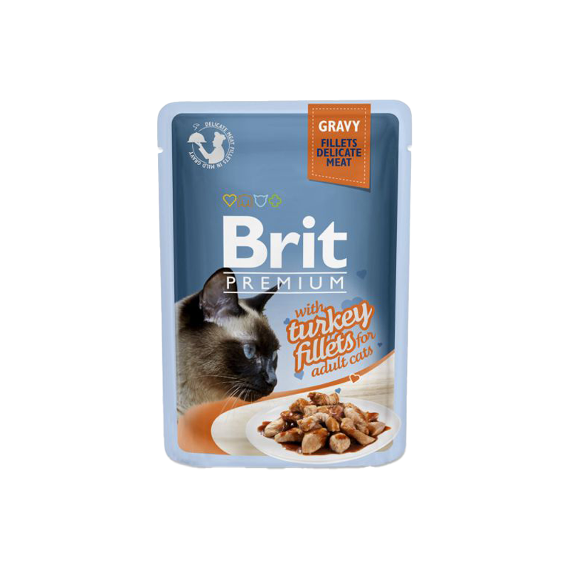  پوچ گربه بریت با طعم بوقلمون Brit Premium Adult Turkey Fillets In Gravy وزن 85 گرم 