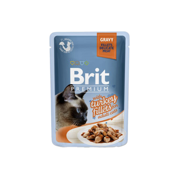 پوچ گربه بریت با طعم بوقلمون Brit Premium Adult Turkey Fillets In Gravy وزن 85 گرم