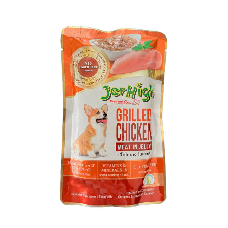  تصویر پوچ سگ جرهای با طعم مرغ کبابی Jerhigh Dog Pouch With Grilled Chicken وزن 120 گرم 