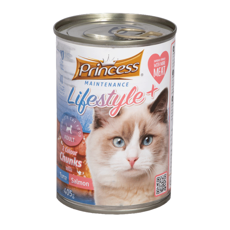  تصویر کنسرو غذای گربه پرینسس مدل LifeStyle+ Tuna & Salmon وزن ۴۰۵ گرم 