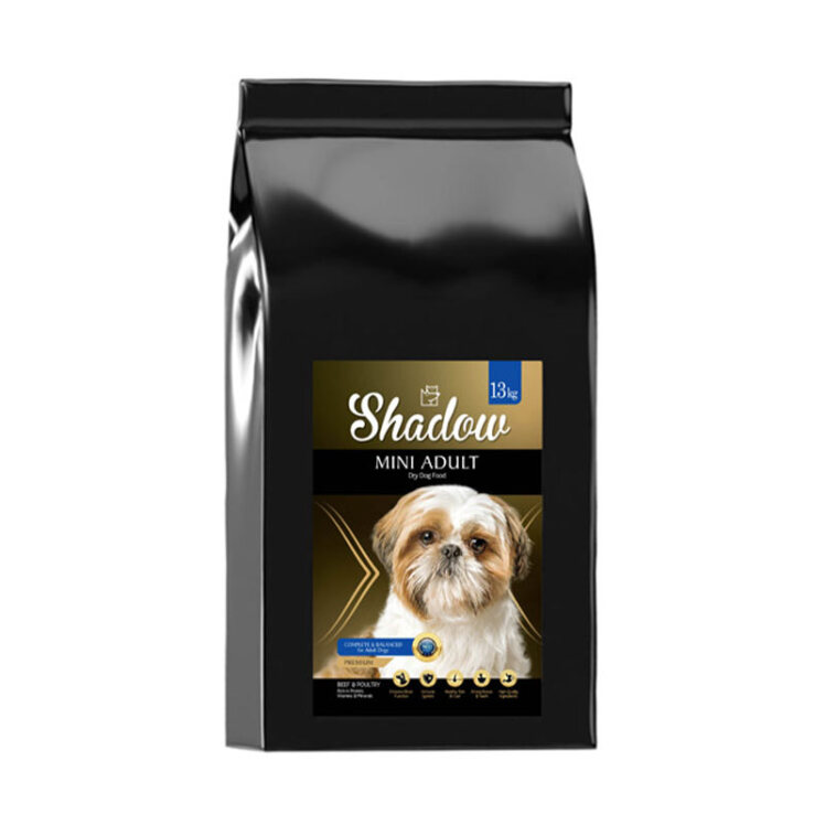 عکس بسته‌بندی غذای خشک سگ بالغ نژاد کوچک شدو Shadow Mini Adult وزن 13 کیلوگرم