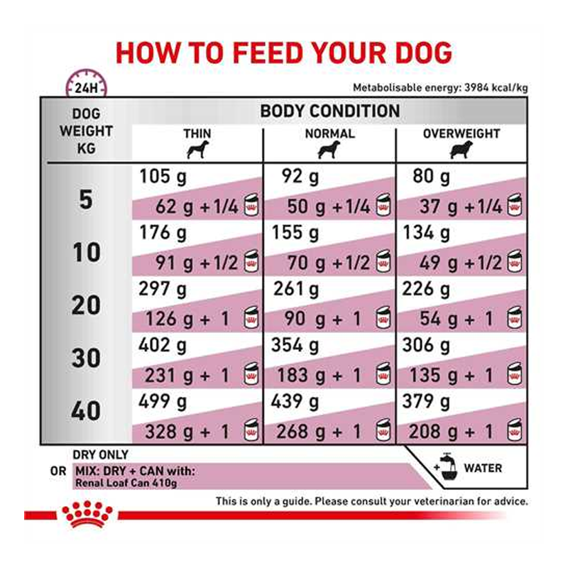  راهنمای تغذیه غذای خشک سگ رویال کنین مدل Renal وزن 2 کیلوگرم 