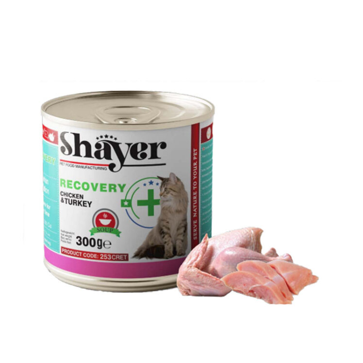 تصویر کنسرو سوپ ریکاوری گربه مرغ و بوقلمون شایر Shayer Recovery Soup With Chicken & Pumpkin وزن 300 گرم