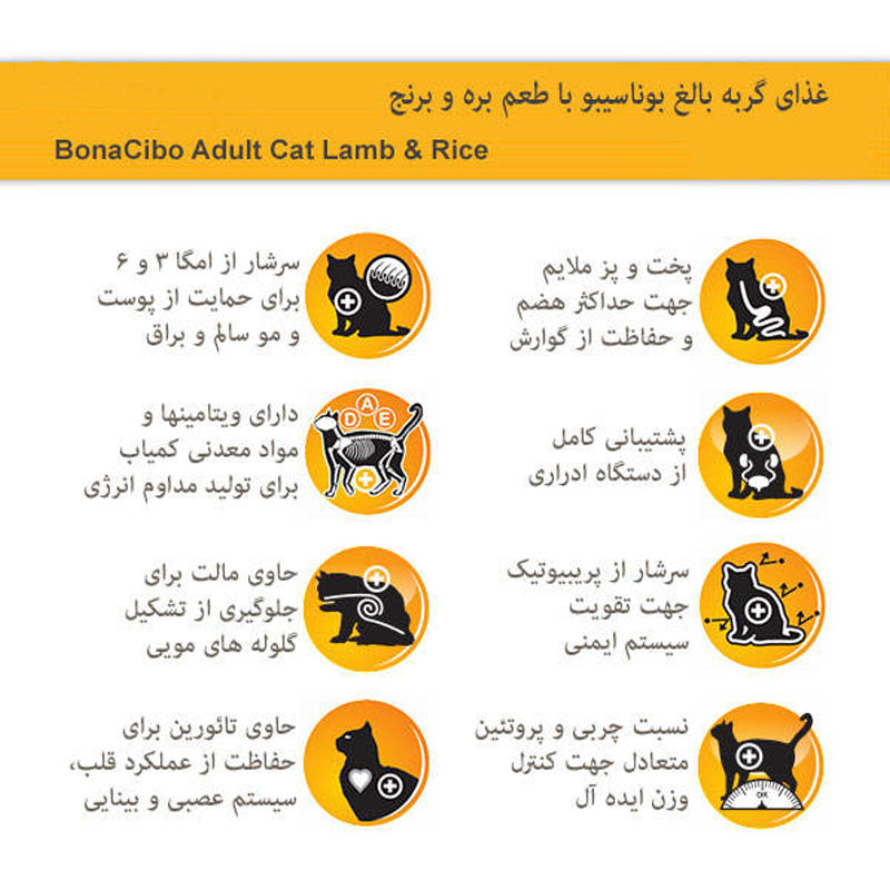  عکس مشخصات غذای خشک گربه بوناسیبو مدل Adult Lamb & Rice وزن 2 کیلوگرم 