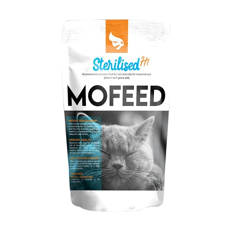 عکس بسته‌بندی توضیحات پشت غذای خشک گربه عقیم شده مفید MoFeed Sterilized Cat Food وزن 2 کیلوگرم