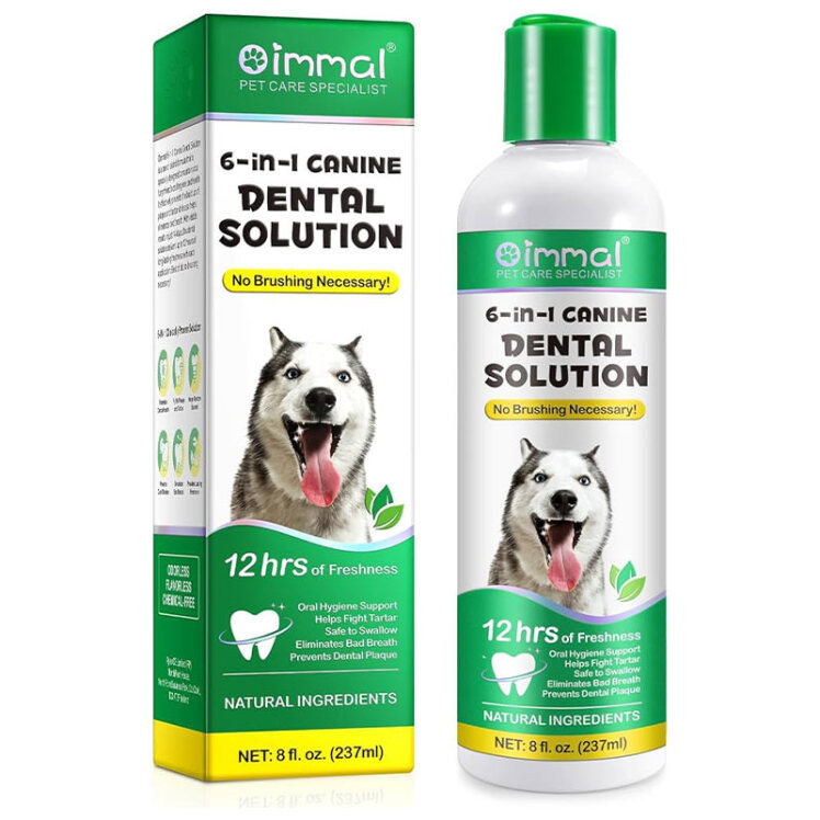 عکس محلول مراقبت از دهان سگ اویمال حاوی عصاره آلوئه‌ورا و چای سبز Oimmal Dental Solution Dog Liquid حجم 237 میلی‌لیتر