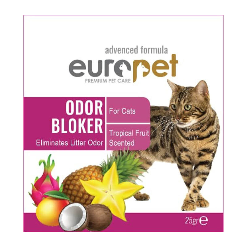  عکس خوشبوکننده خاک گربه یوروپت با رایحه میوه‌های استوایی Europet Cat Litter Deodorizer Tropical Fruit Scented وزن 25 گرم 