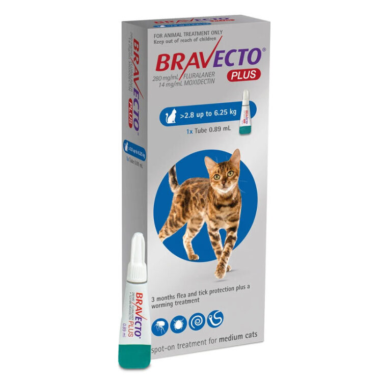 تصویر بسته بندی قطره موضعی ضدکک و کنه براوکتو مناسب گربه متوسط با وزن 2.8 تا 6.25 کیلوگرم 