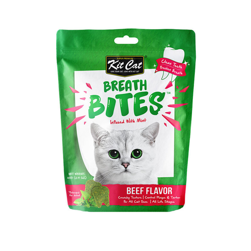 تصویر تشویقی دنتال گربه کیت کت با طعم گوشت گاو KitCat Breath Bites Beef وزن 60 گرم 