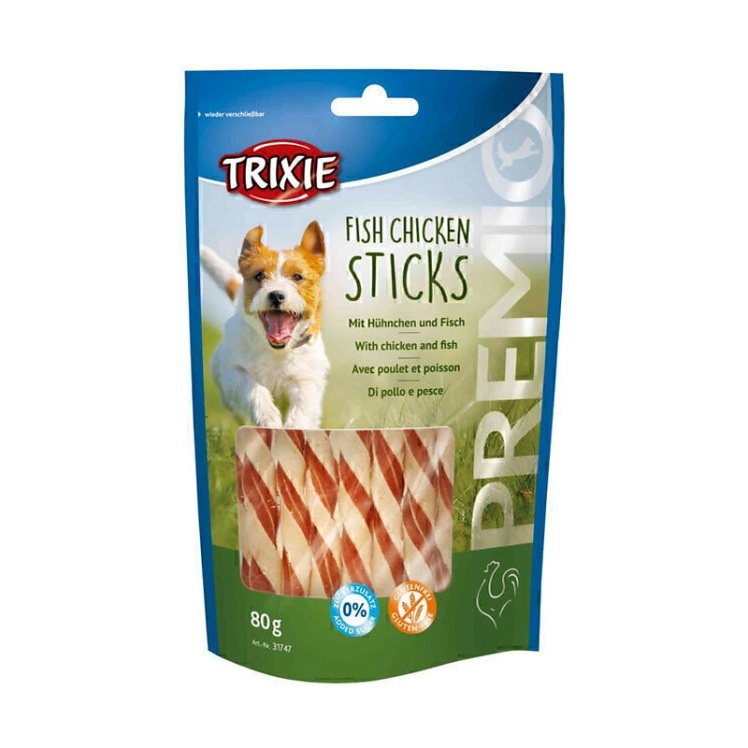تصویر دوم تشویقی سگ با طعم گوشت مرغ و ماهی تریکسی Trixie Premio Fish Chicken Sticks وزن 80 گرم