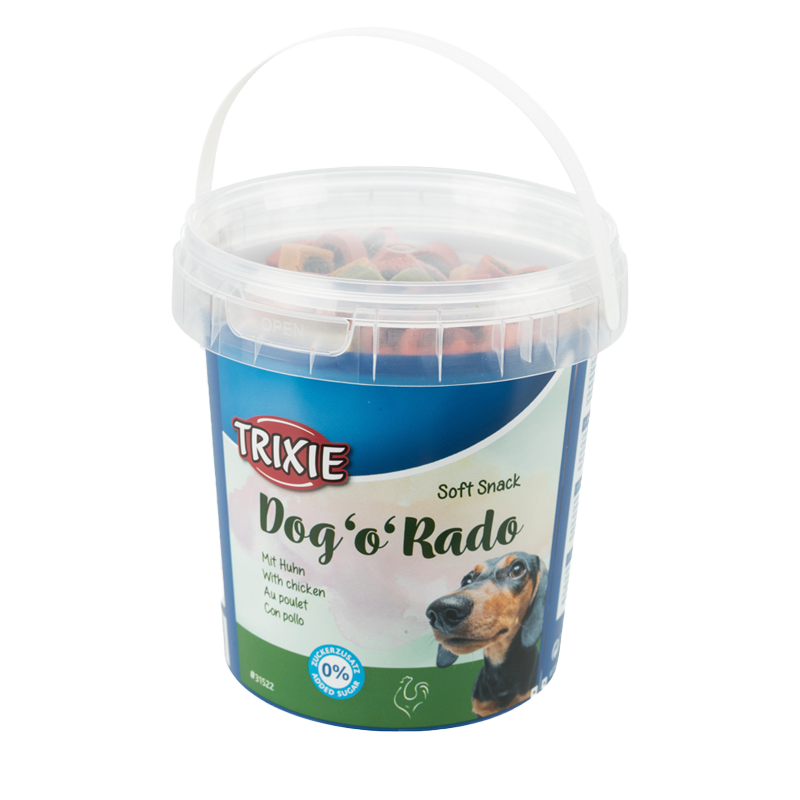  عکس بسته بندی تشویقی سگ تریکسی مدل Dog o Rado با طعم گوشت پرندگان وزن 500 گرم 