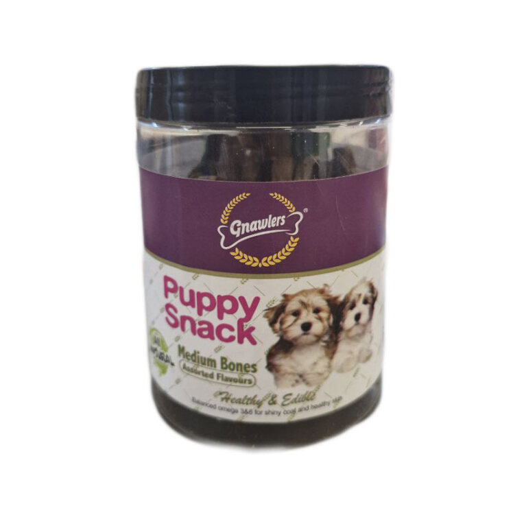 تصویر تشویقی سگ استخوان های متوسط گناولرز مخصوص پاپی Genawlers Puppy Snack Medium Bones وزن 250 گرم
