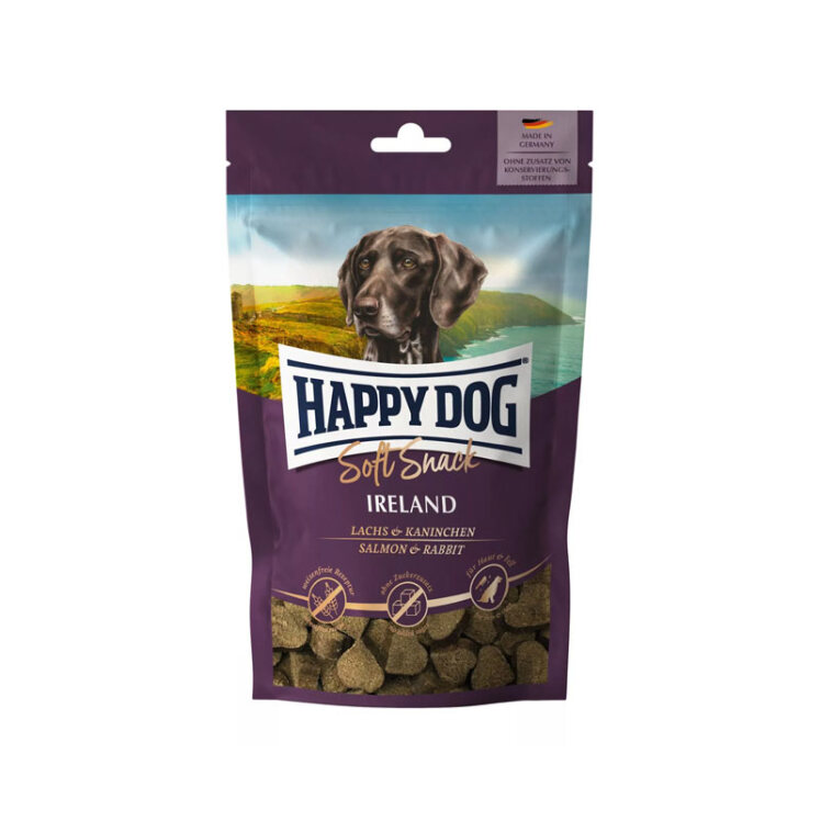 تصویر تشویقی سگ با طعم سالمون و خرگوش هپی داگ وزن 100 گرم