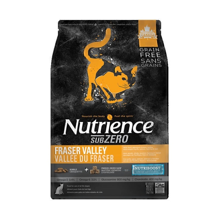 عکس بسته غذای خشک گربه نوترینس Nutrience Subzero Fraser Valley وزن 5 کیلوگرم از پشت