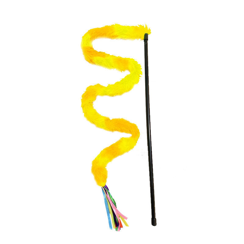  تصویر چوب بازی میله ای گربه بیزتیس طرح پشمالو BeezTees Cat Fun Stick Toy رنگ زرد 