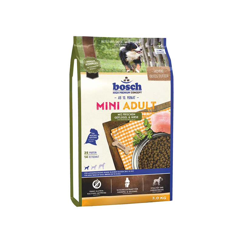  غذای خشک سگ مرغ و ارزن بوش Bosch With Poultry & Millet Mini Adult وزن 3 کیلوگرم 