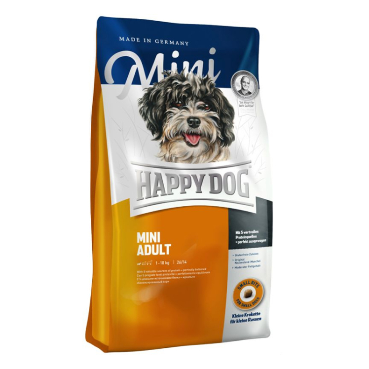 عکس بسته بندی غذای خشک سگ هپی داگ مدل Mini Adult وزن 8 کیلوگرم 