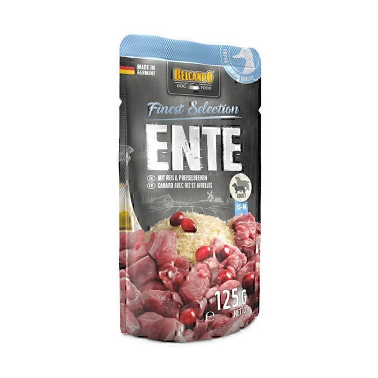 عکس محتویات پوچ سگ بلکاندو با طعم اردک, برنج و ذغالاخته Belcando Duck With Rice & Lingoberry