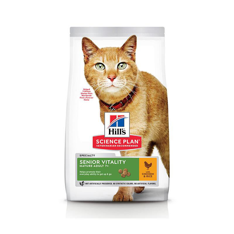  تصویر غذای خشک گربه بالای هفت سال هیلز برای نشاط بیشتر با طعم مرغ Hill's Vitality Cat Food With Chicken وزن 1.5 کیلوگرم 