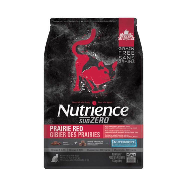 تصویر بسته بندی غذای خشک گربه نوترینس با طعم گوشت Nutrience Subzero Prairie Red وزن 2.27 کیلوگرم از رو به رو 