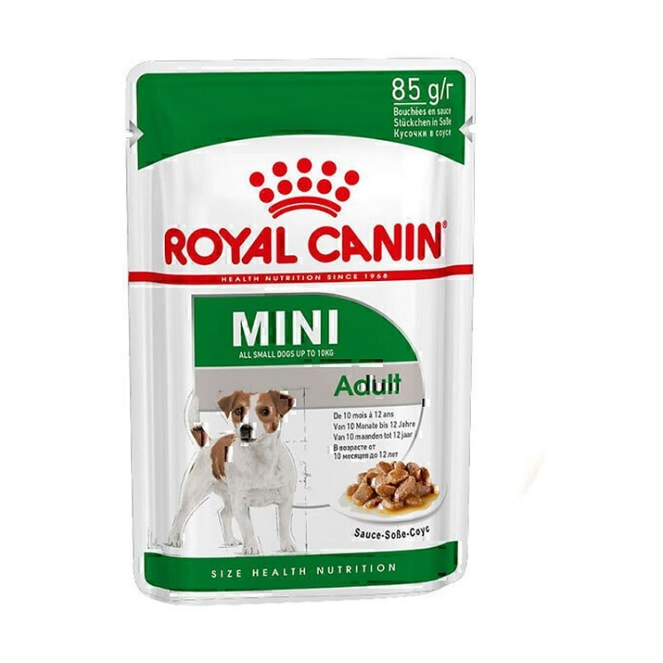 تصویر محتویات پوچ سگ رویال کنین مدل Mini Adult وزن ۸۵ گرم