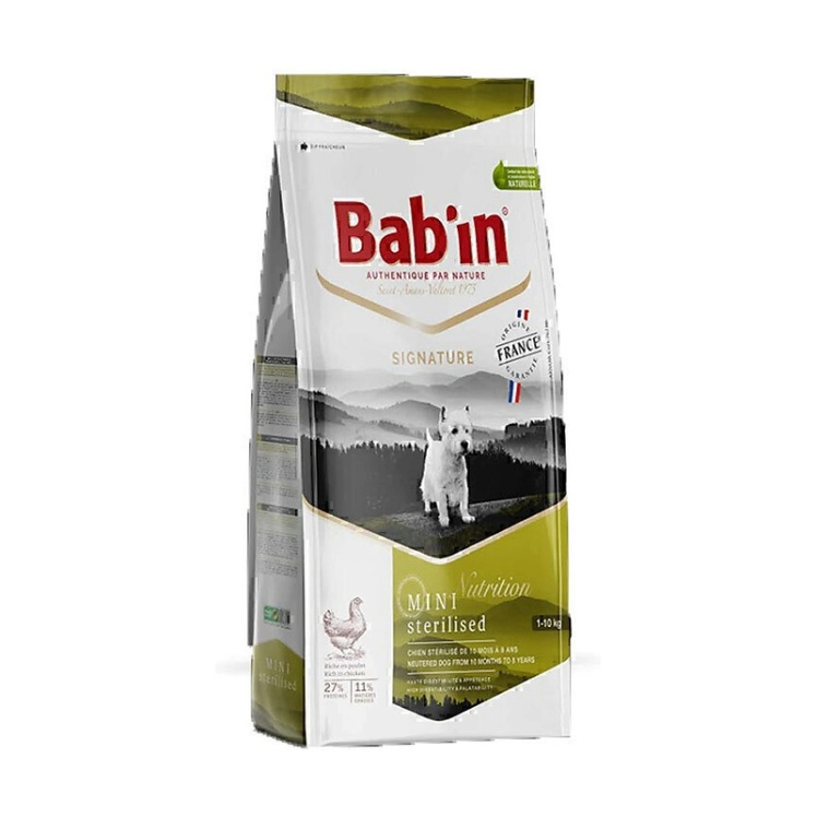 تصویر توضیحات غذای خشک سگ نژاد کوچک عقیم شده بابین Babin Adult Mini Sterilised Rich in Chicken وزن 3 کیلوگرم