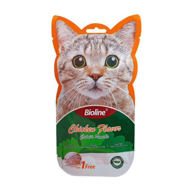 عکس بستنی گربه کت نیپ بایولاین با طعم مرغ Bioline Cat Snacks with Chicken and Catnip بسته 5 عددی