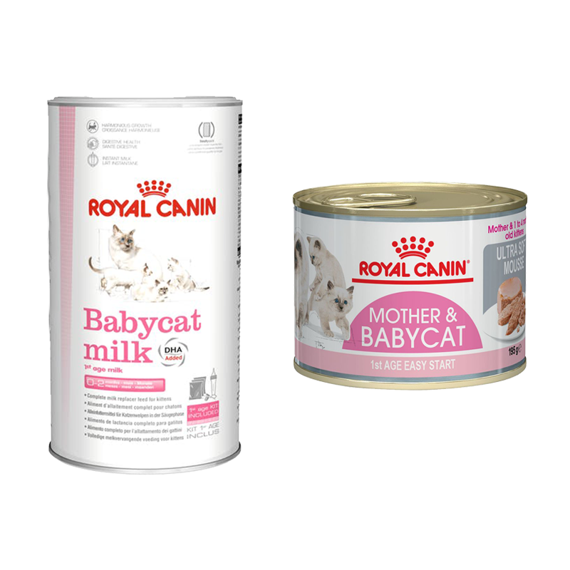  بسته کنسرو غذای گربه Mother & Baby و شیر خشک BabyCat رویال کنین مجموعه 4 عددی 