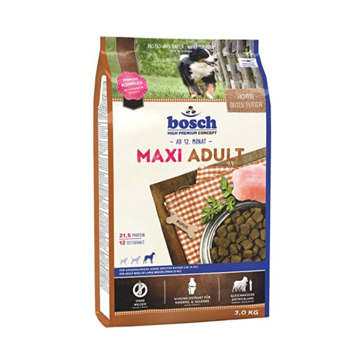 تصویر غذای خشک سگ بالغ نژاد بزرگ بوش با طعم گوشت پرندگان Bosch Maxi Adult Poultry وزن 3 کیلوگرم