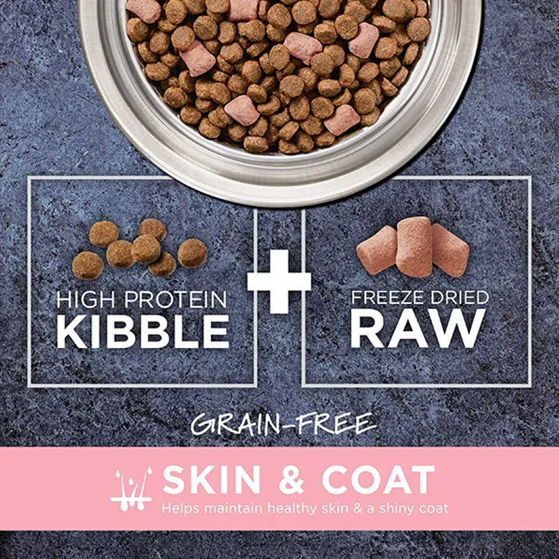  تصویر ویژگی دانه غذای خشک مناسب برای پوست و مو سگ بالغ با طعم مرغ اینستینکت Instinct Raw boost Kibble & Raw For Skin & C 