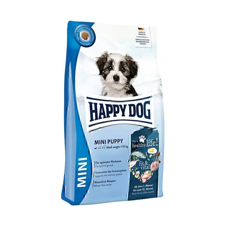تصویر ویژگی های غذای خشک توله سگ نژاد کوچک هپی داگ Happy Dog Mini Puppy Fit & Vital وزن 10 کیلوگرم