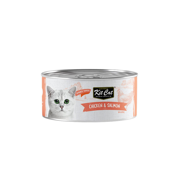 تصویر کنسرو غذای گربه کیت کت با طعم مرغ و ماهی سالمون KitCat Chicken & Salmon وزن 80 گرم