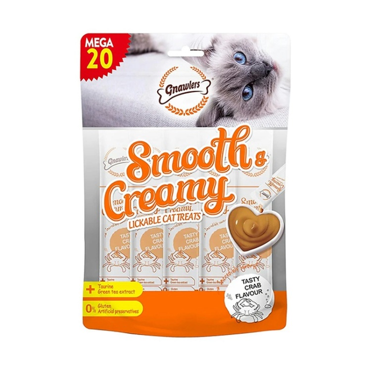 عکس بستنی گربه گناولرز حاوی تائورین با طعم خرچنگ Gnawlers Smooth Creamy Cat Treat With Crab Flavour وزن 4*15 گرم