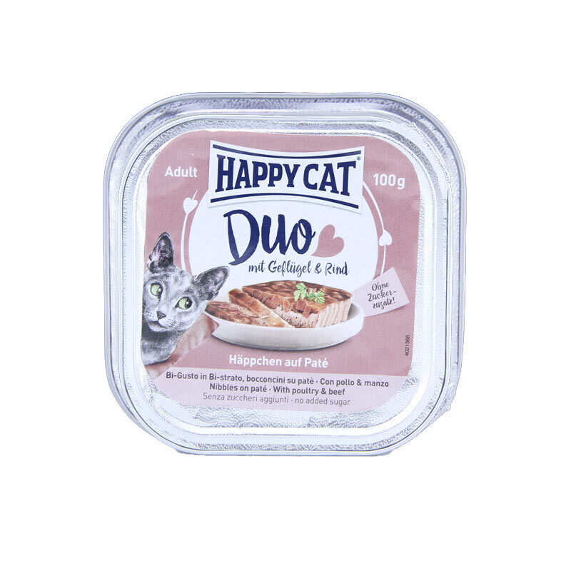  تصویر غذای کاسه ای گربه هپی کت با طعم گوشت و مرغ Happy Cat Poultry & Beef وزن 100 گرم 