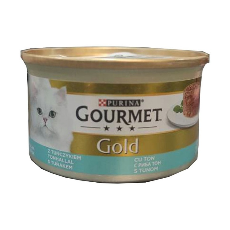 عکس محتویات کنسرو غذای گربه گورمت مدل Gold Tuna Savoury Cake وزن ۸۵ گرم