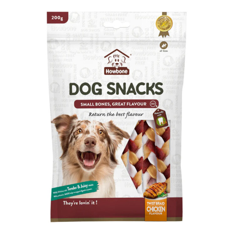 تصویر تشویقی پیچی استخوانی بدون دانه هابون با طعم مرغ Hawbone Dog Snacks With Chicken Flavour وزن 200 گرم