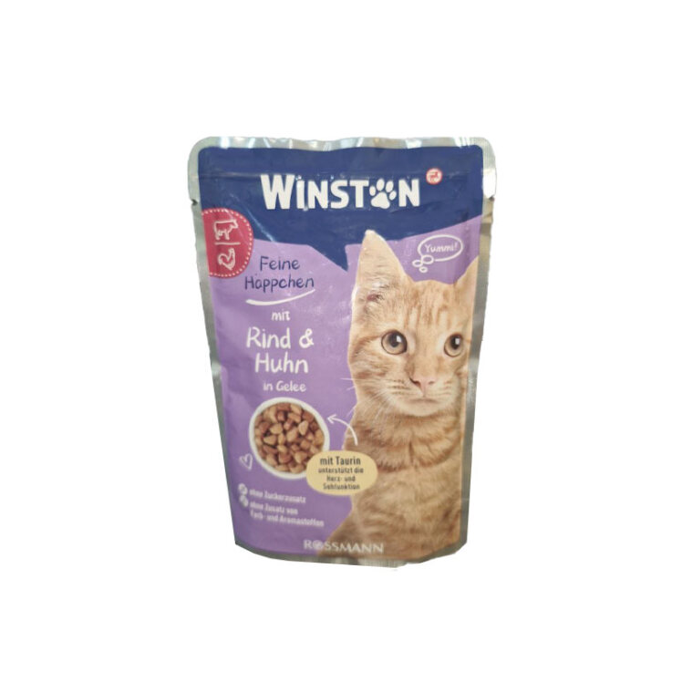 تصویر پوچ گربه وینستون با طعم گوشت گاو و مرغ در ژله Winston Beef & Chicken In Jelly وزن 100 گرم