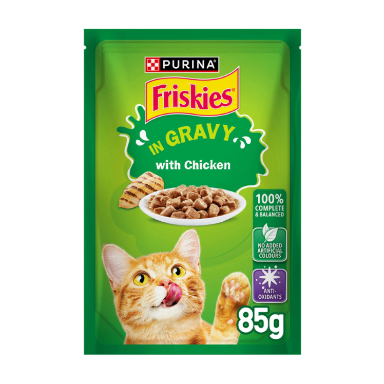 عکس محتویات پوچ گربه فریسکیز مدل Chicken وزن 85 گرم