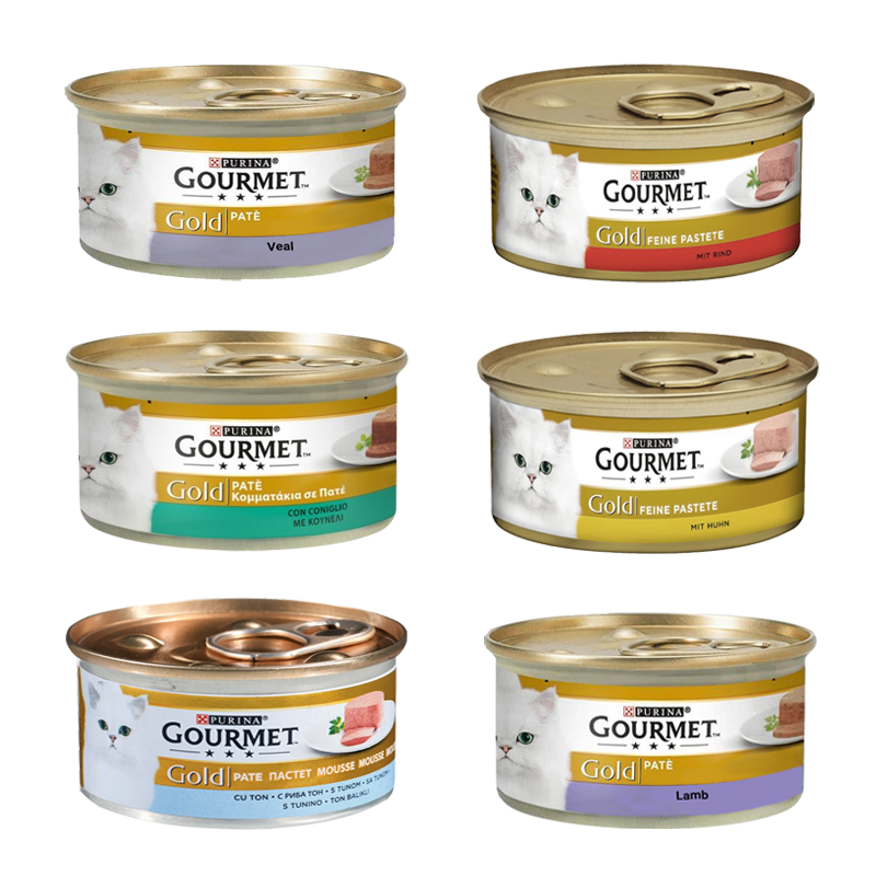  عکس باندل بسته کنسرو غذای گربه گورمت مدل Gold Pate Pack مجموعه 6 عددی 