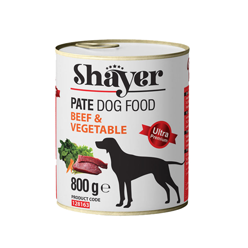 عکس بسته بندی کنسرو غذای سگ شایر مدل Beef & Vegetable وزن 800 گرم 