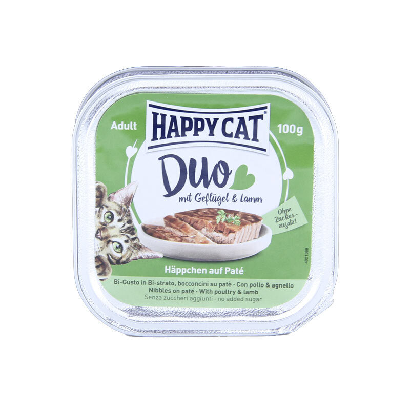  تصویر غذای کاسه ای گربه هپی کت با طعم بره و مرغ Happy Cat Poultry & Lamb وزن 100 گرم 