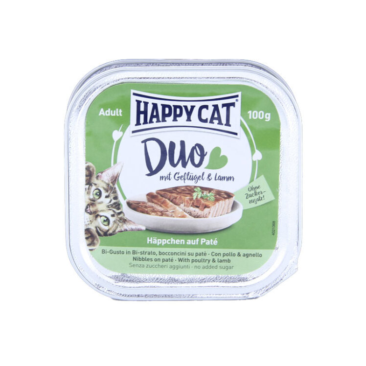 تصویر غذای کاسه ای گربه هپی کت با طعم بره و مرغ Happy Cat Poultry & Lamb وزن 100 گرم